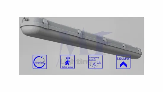 140lm/W 2FT 4FT 5FT 20W 40W 60W IP66 Éclairage de tunnel à LED Éclairage d'entrepôt de parking Lumière résistante aux intempéries Capteur de mouvement Tunnel LED d'urgence Tri Proof Light